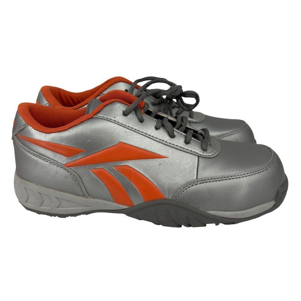 Reebok Work Safety Sneaker Shoes Womens 8.5W Silver Orange Steel Toe EH